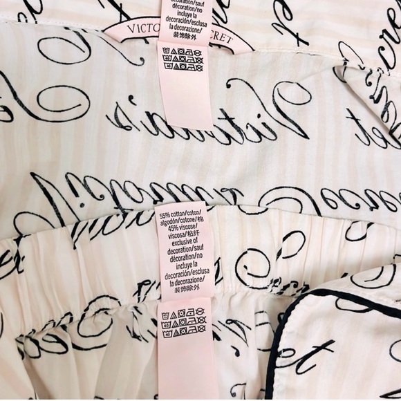 Victoria's Secret Pink&White Stripe w/ black VS logo 2Pc. Pajama Set Women Large - Picture 9 of 10